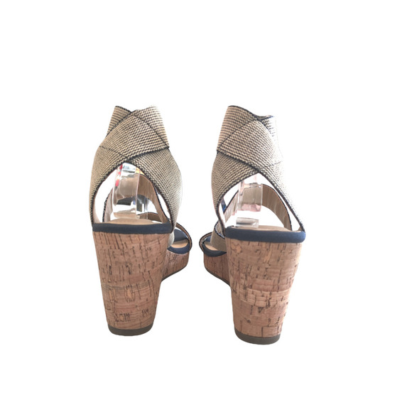 C Comfort Navy Blue Cream Espadrille Wedge Heel Sandals Size 10 M - Picture 6 of 9